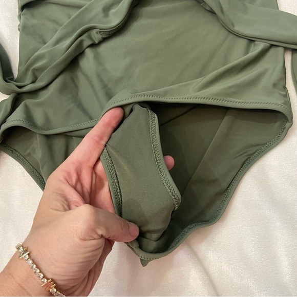 Aerie Olive Green Wrap Full Coverage One Piece Swimsuit 3584 - Picture 3 of 7